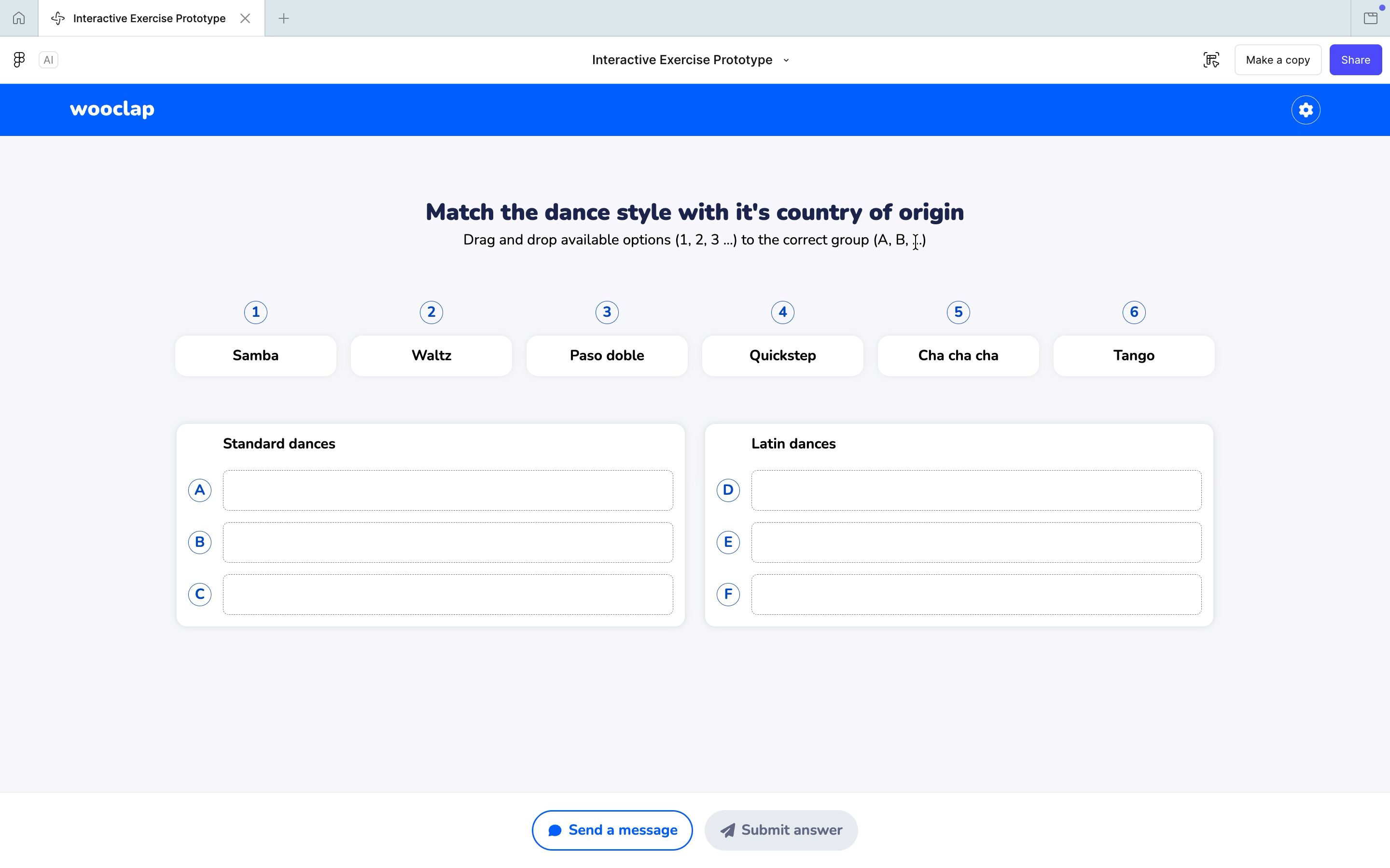 Participant view — completing the grouping exercise